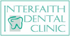 The logo for interfaith dental clinic has a tooth on it.