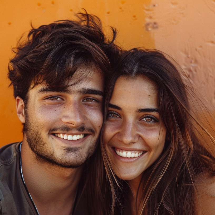 A man and a woman are smiling for the camera