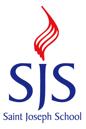 SJS school logo: Red flame above blue letters "SJS"; "Saint Joseph School" text below.