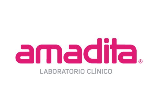 Logo for Amadita, a clinical laboratory, in pink and gray.