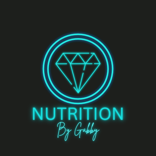 A logo for nutrition by gabby with a diamond in a circle