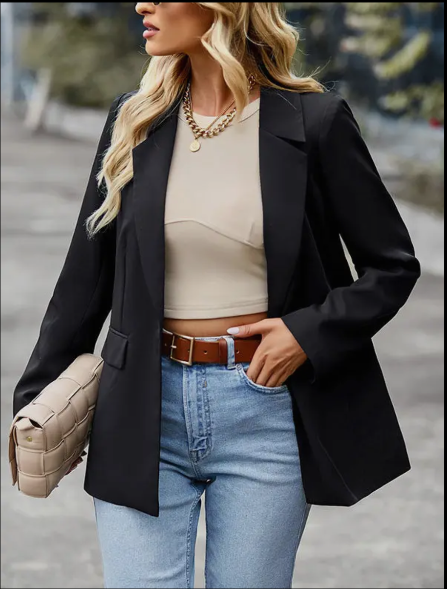 Long Sleeves Loose Solid Color Split-Joint Lapel Blazer Outerwear