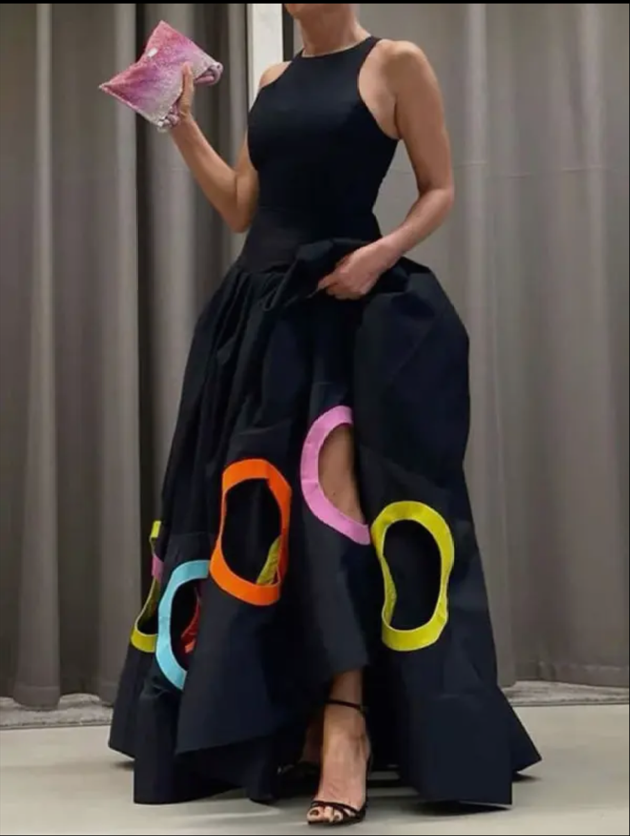 Sleeveless Hollow Pleated Split-Joint Round-Neck Maxi Dresses