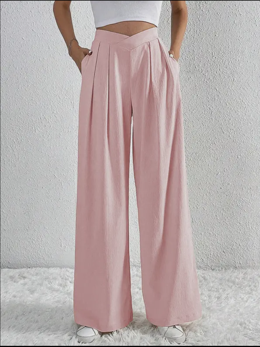 Loose Wide Leg Pleated Solid Color Pants Trousers