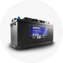 ACDelco Car Battery, Black, With Blue and White Label, Inside a White Circle — FNQ Filters & Parts In Mareeba, QLD
