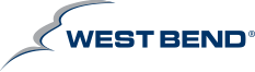 The west bend logo is a blue and gray logo on a white background.