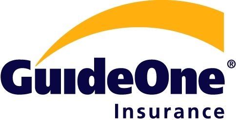 A blue and yellow logo for guideone insurance