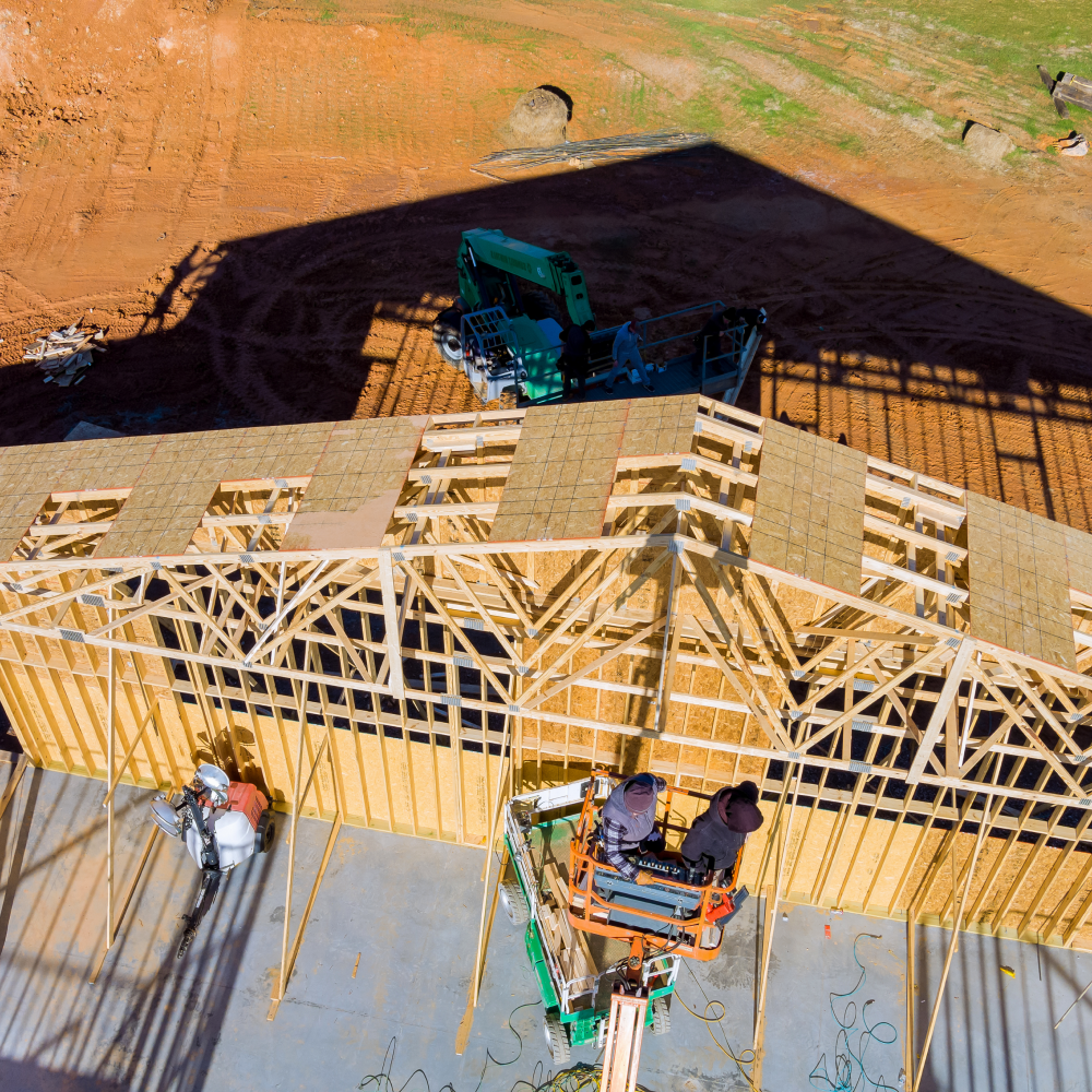 An aerial view of a building under construction