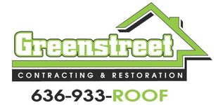 A green street contracting and restoration logo with a green roof