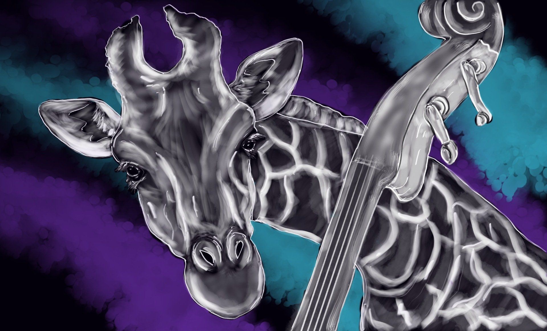 RoadtripMusic Artwork - Onlineshop | handgemalte Giraffe mit Kontrabass