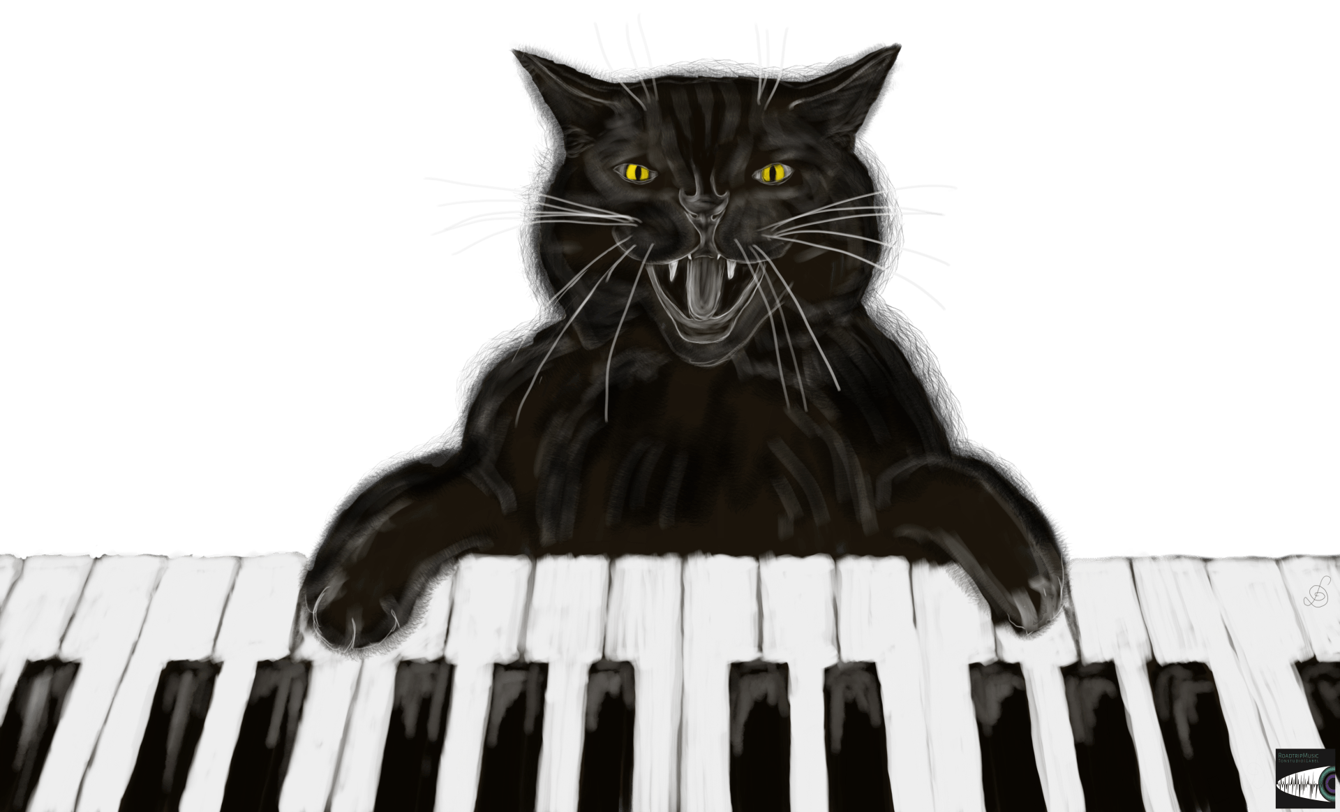 RoadtripMusic Artwork - Onlineshop | handgemalte Katze am Klavier
