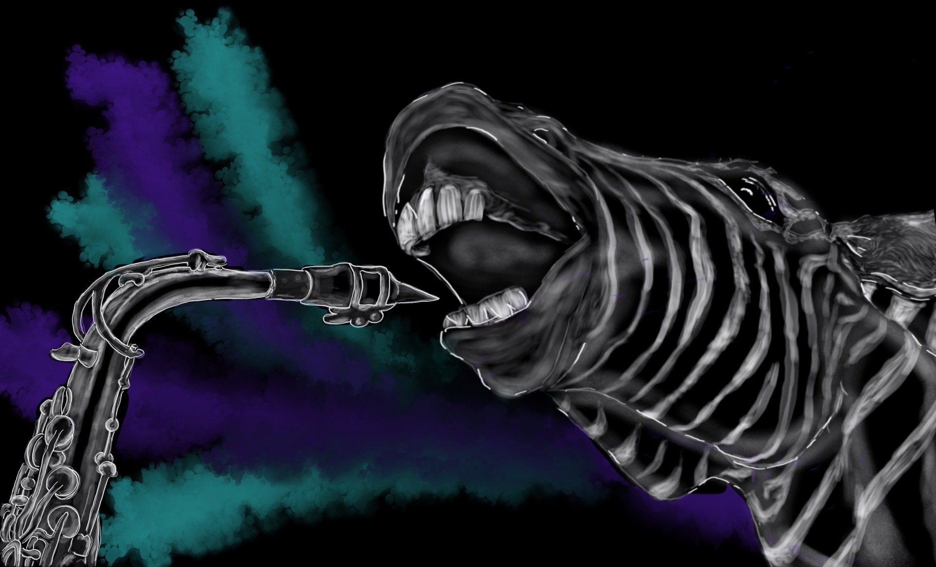 RoadtripMusic Artwork - Onlineshop | handgemaltes Zebra mit Saxophon