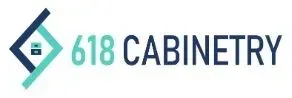 618 Cabinetry logo with teal geometric icon and gray-blue text on white background