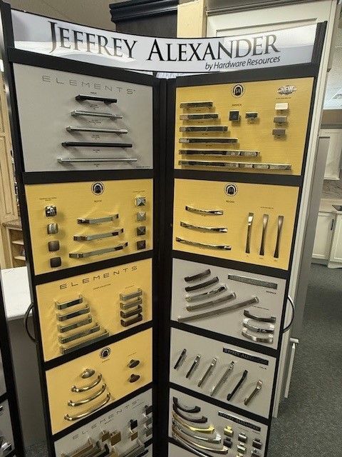 A display of Jeffrey Alexander handles and knobs