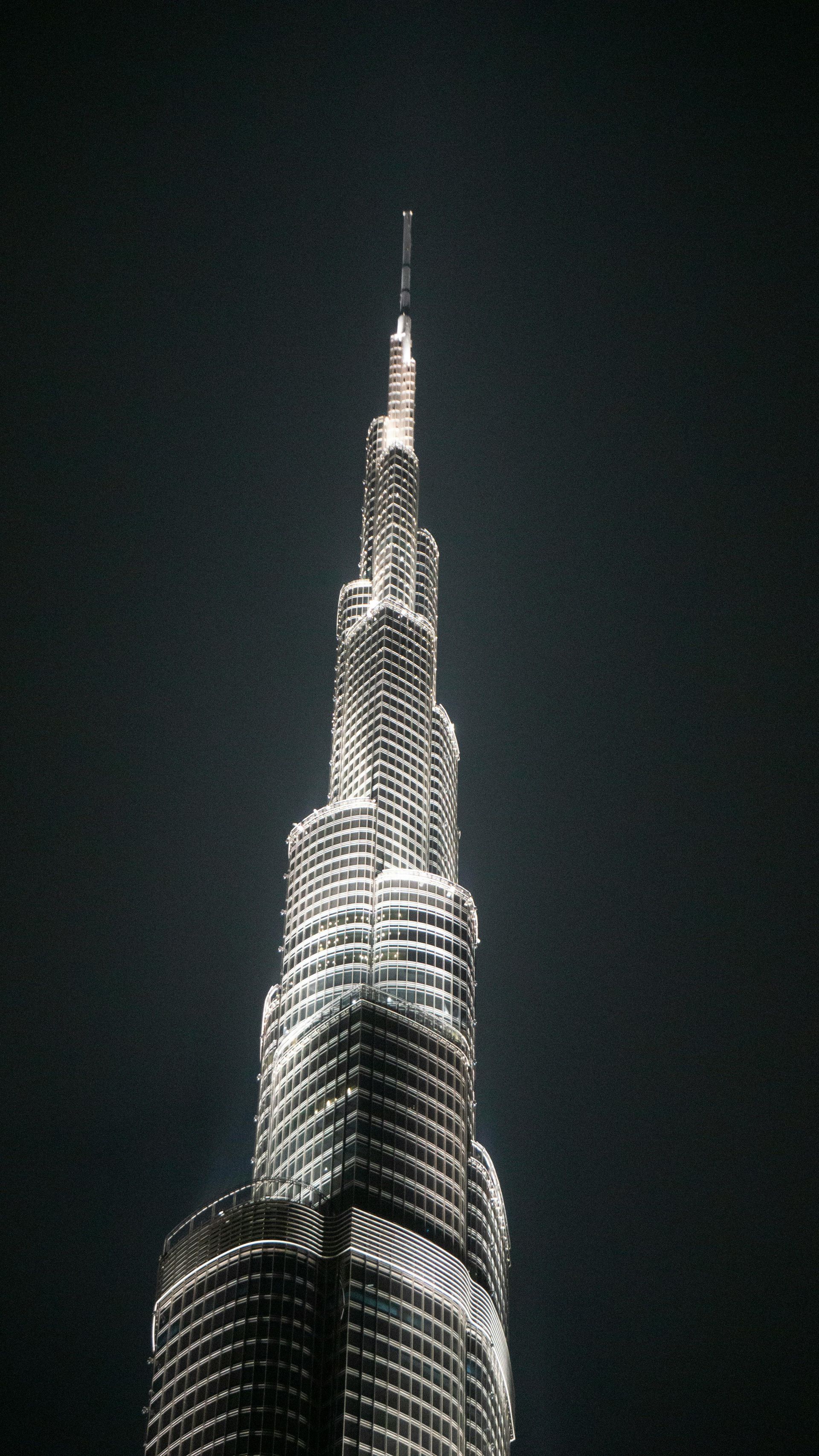 The tallest building in the world is lit up at night