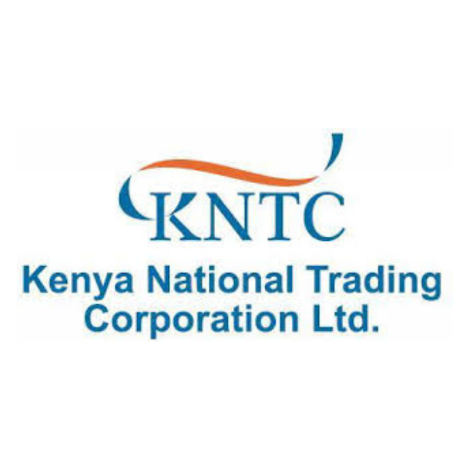 Logo of Kenya National Trading Corporation Ltd: blue text and arc over