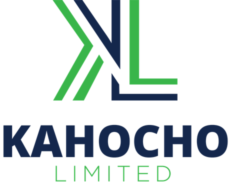 The logo for kahocho limited is a green and blue logo.