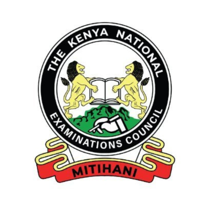 The Kenya National Examinations Council logo: two lions holding a book, white background, with