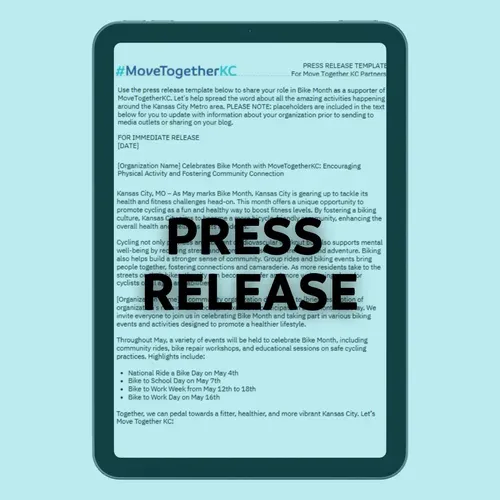 Press release template on a tablet promoting 