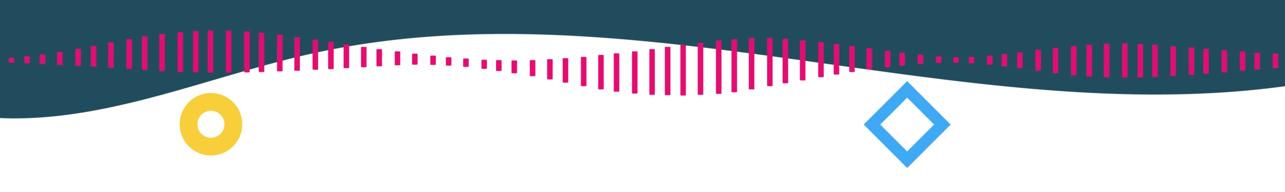 Abstract graphic with a wave pattern and yellow circle and blue diamond shapes.