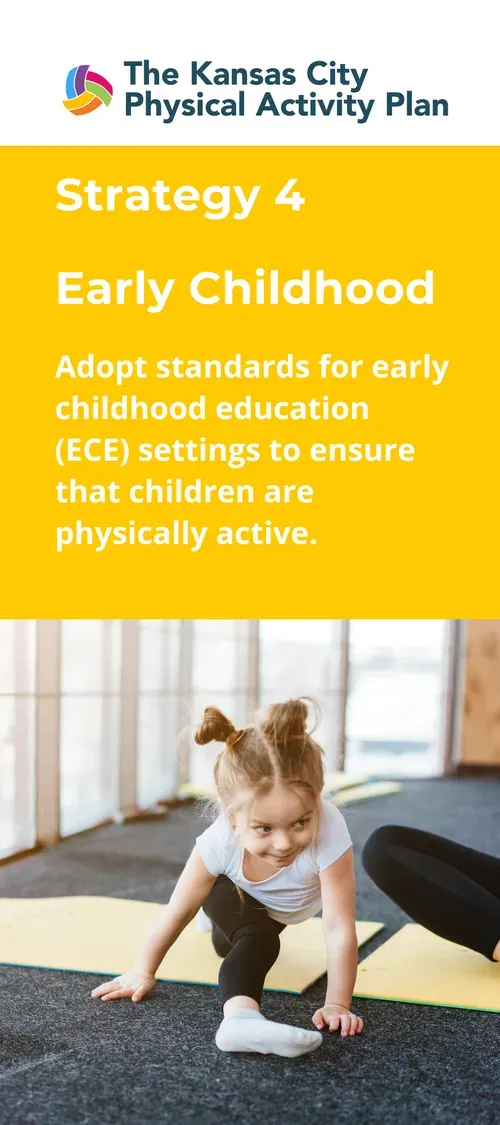 Little girl in active pose, early childhood physical activity initiative in Kansas City.