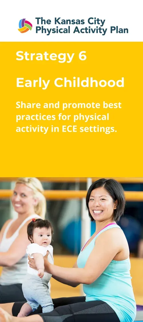 Graphic promoting physical activity in early childhood with women and a baby.