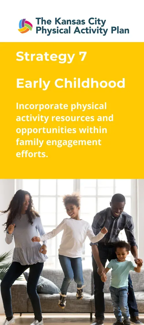 Image promoting early childhood physical activity: family dancing.