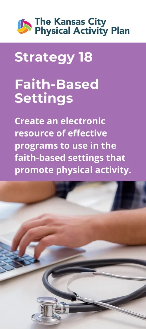 Strategy 18 for faith-based settings: Create an electronic resource for physical activity programs. Person using a laptop.