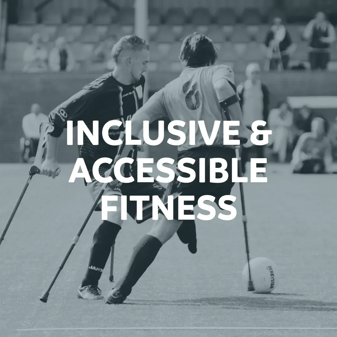 Two soccer players with crutches on a field, text overlay: 