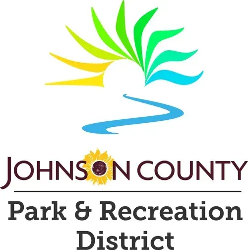 Johnson County Park & Recreation District logo: Colorful abstract design with a sunflower, river, and text.