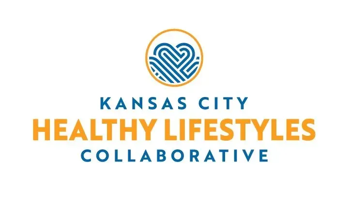 Logo for Kansas City Healthy Lifestyles Collaborative; text in blue and orange with heart-shaped design.