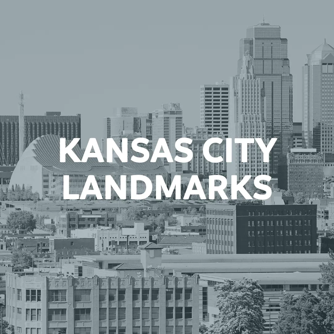 Kansas City Landmarks cityscape, with text overlay.