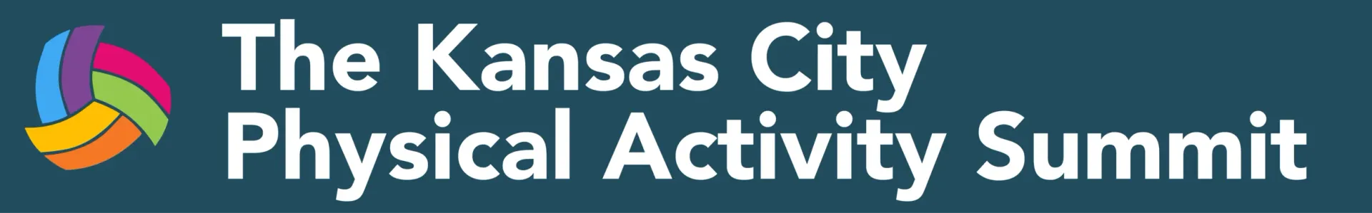 Logo for The Kansas City Physical Activity Summit. Features a colorful, abstract design and text on a teal background.