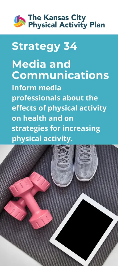 Fitness equipment with text promoting media communications about physical activity and health.