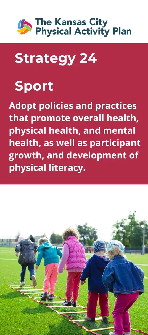 Children jumping over a ladder on a grassy field; text: