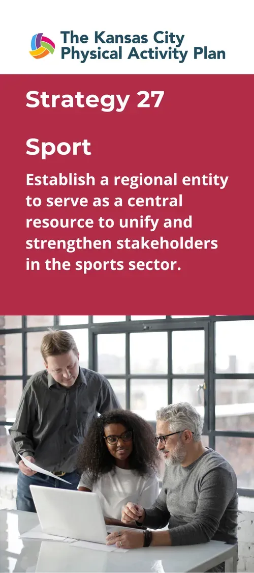 Three people looking at a laptop, text above says