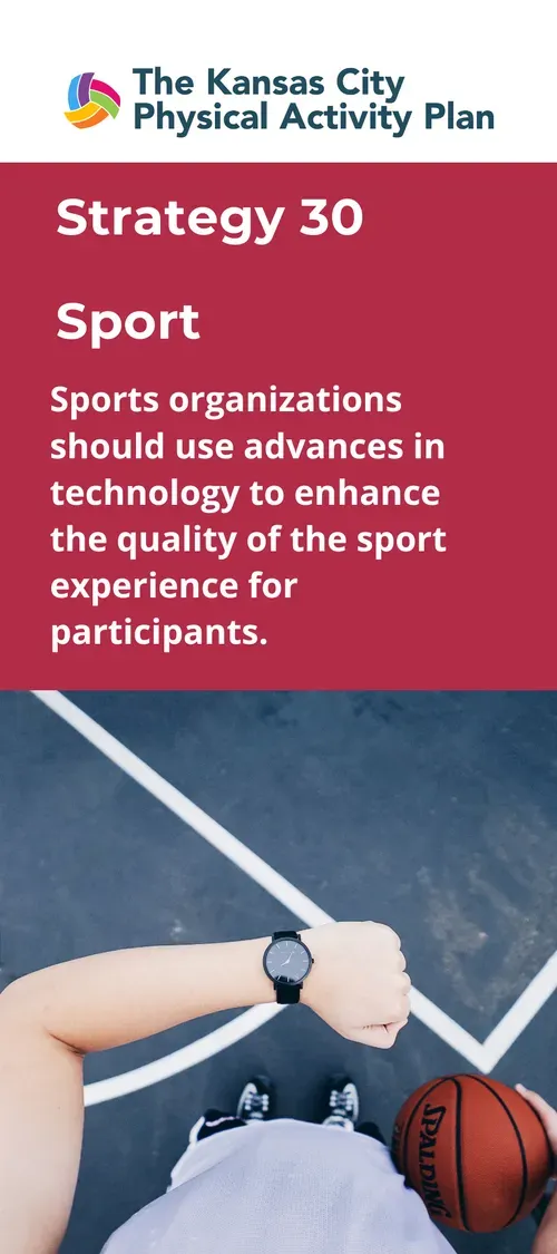 Text about sports organizations using technology to enhance the sport experience. Basketball player with watch.