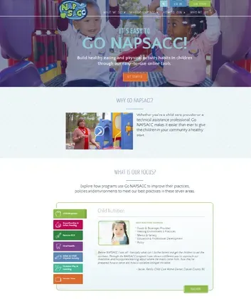 NapSacc website promoting early childhood health, playground in background.
