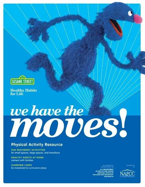 Grover running, promoting healthy habits. Sesame Street poster with 
