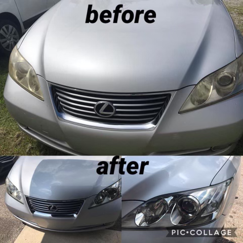 A before and after photo of a lexus car