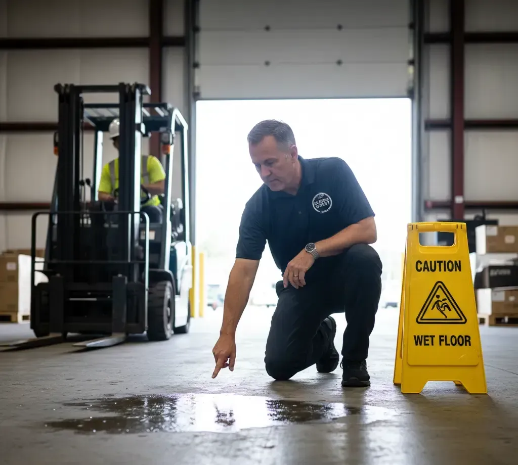 Man points to spill near 