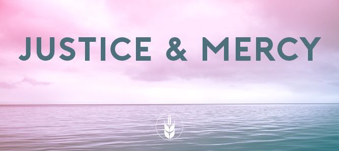 A picture of a boat in the ocean with the words `` justice and mercy '' above it.