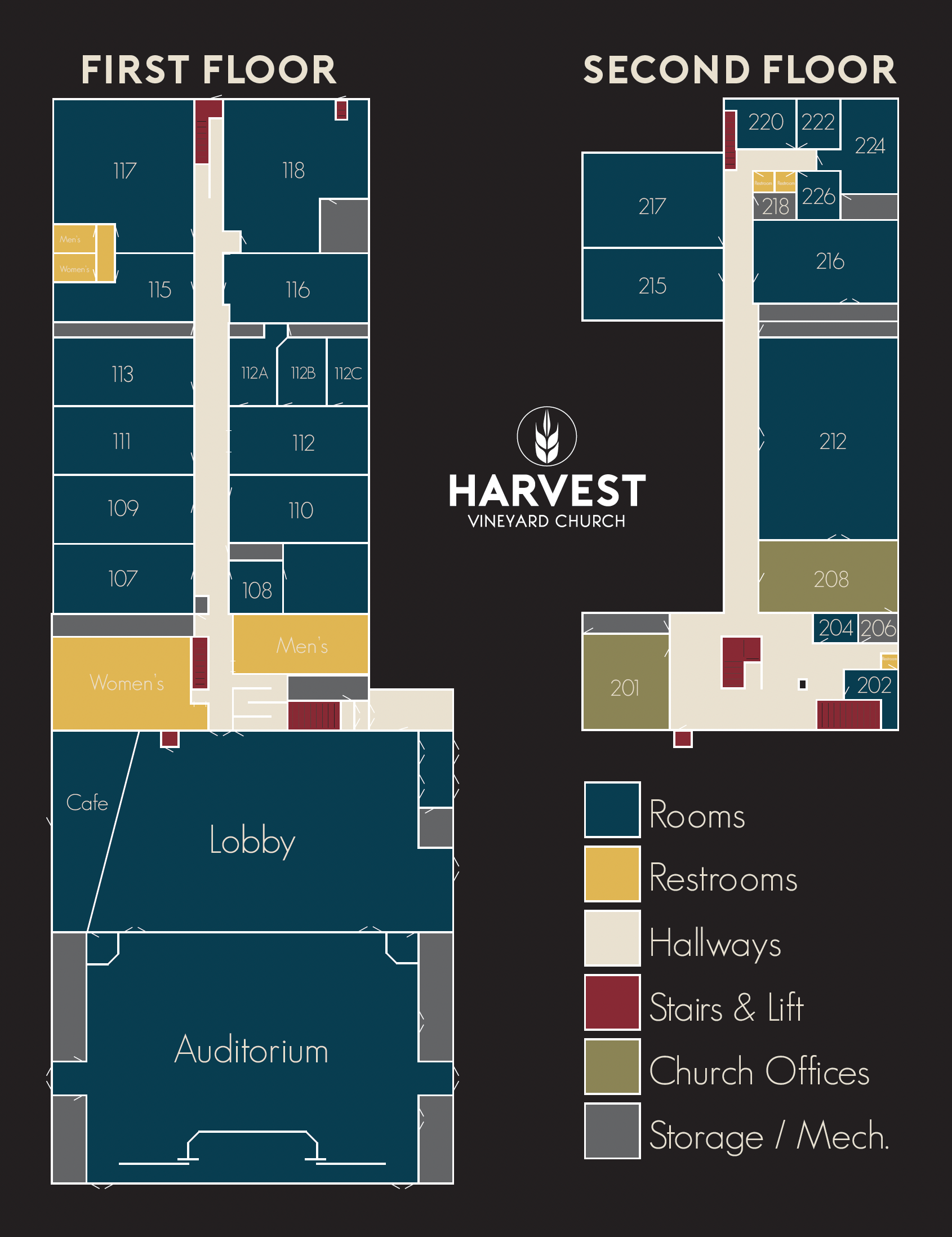 A map showing the first floor and second floor of a building