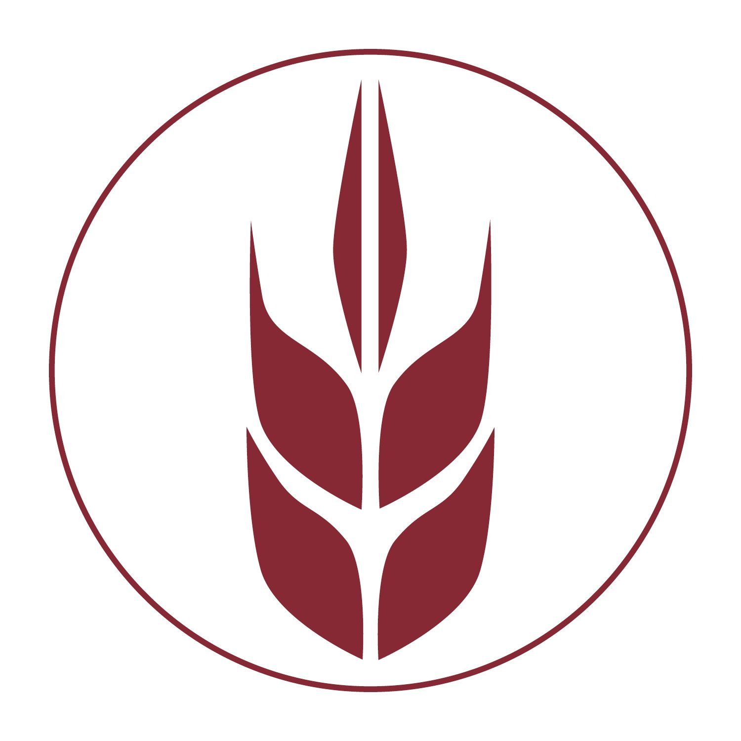 A red wheat ear is in a circle on a white background.