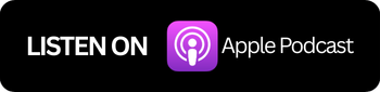 Listen on Apple Podcasts button with white text and the purple podcast app icon on a black background.
