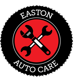 A logo for easton auto care with a wrench and a screwdriver