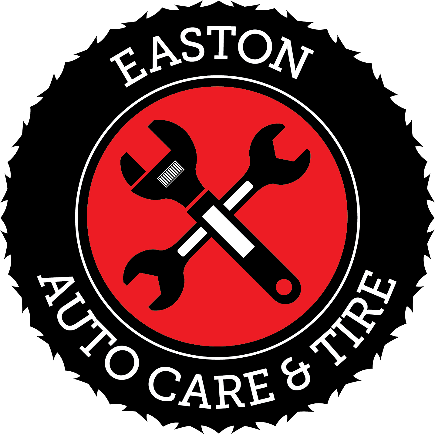 A logo for easton auto care with a wrench and a screwdriver