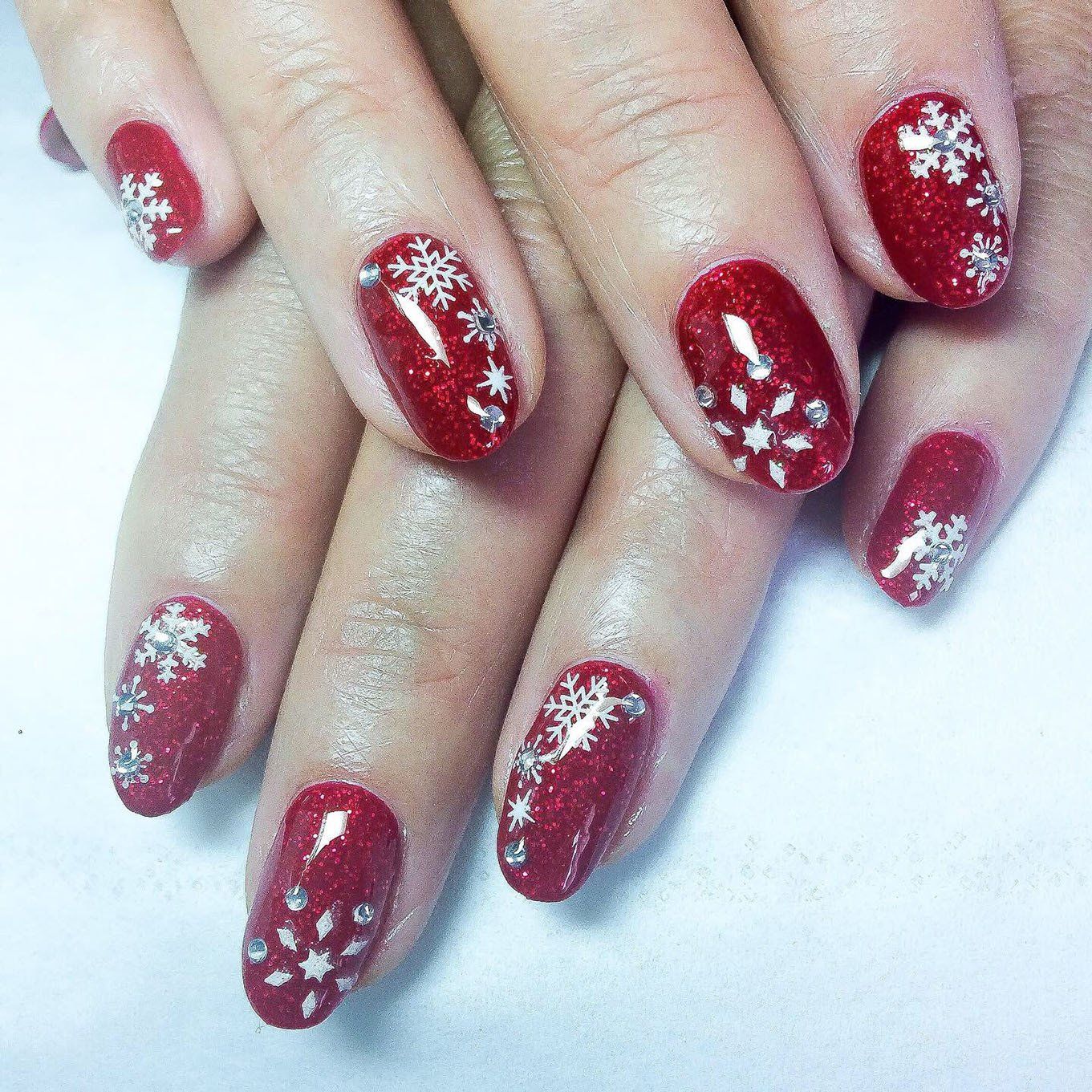 Christmas red glitter gel manicure by Beautiful Home Beauty Salon