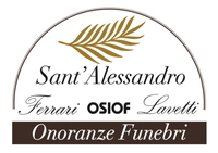 Logo dell'agenzia di pompe funebri italiana Sant'Alessandro Ferrari Lavelli con un disegno in foglia d'oro sopra il testo.