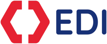 A red and blue logo for EDI on a white background.